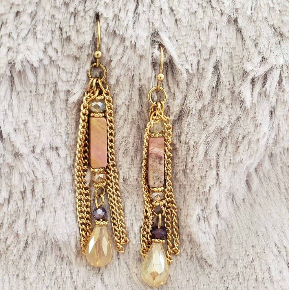 Pink/gold dangling earrings NWOT